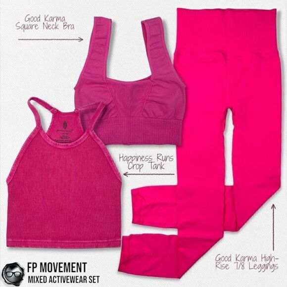 FP Movement by Free People Other - FP MOVEMENT SET: GOOD KARMA SQUARE NECK BRA + LEGGINGS + HR TANK NEON PINKS XS/S